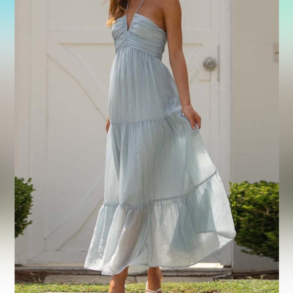 Blue Maxi V-Neck Dress